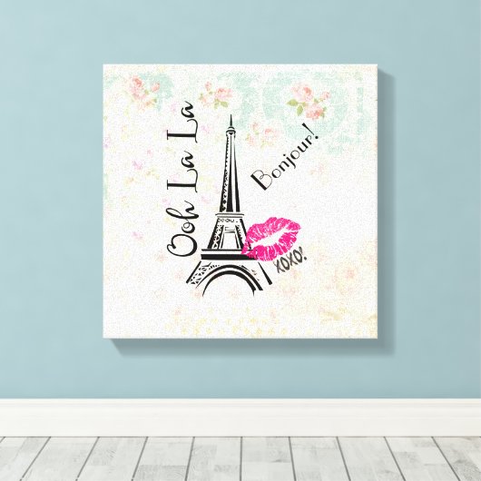 Ooh La La Paris Eiffel Tower on Pattern Canvas Afdruk (Insitu (Houten vloer))