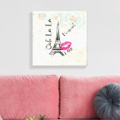 Ooh La La Paris Eiffel Tower on  Pattern Canvas Afdruk (Insitu (Woonkamer))