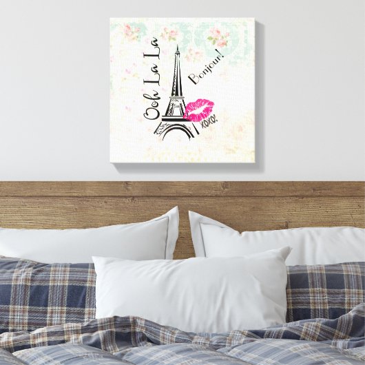 Ooh La La Paris Eiffel Tower on Pattern Canvas Afdruk (Insitu (Slaapkamer))
