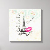 Ooh La La Paris Eiffel Tower on Pattern Canvas Afdruk (Voorkant)