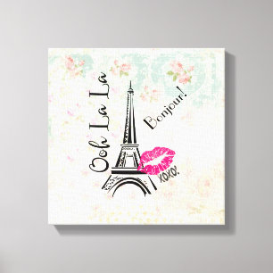 Ooh La La Paris Eiffel Tower on  Pattern Canvas Afdruk