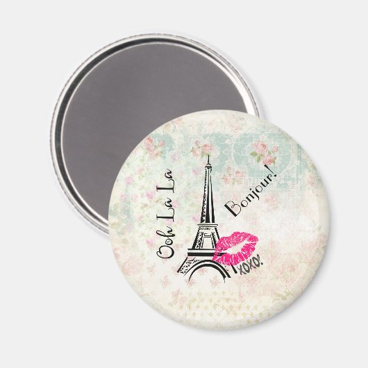 Ooh La La Paris Eiffel Tower on Pattern Magneet (Voorkant / Achterkant)