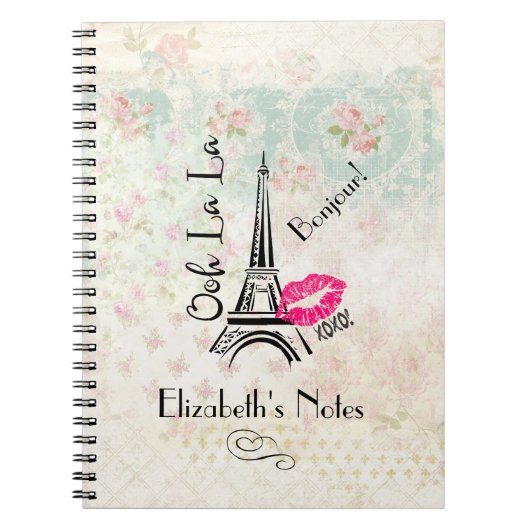 Ooh La La Paris Eiffel Tower on Pattern Notitieboek (Voorkant)
