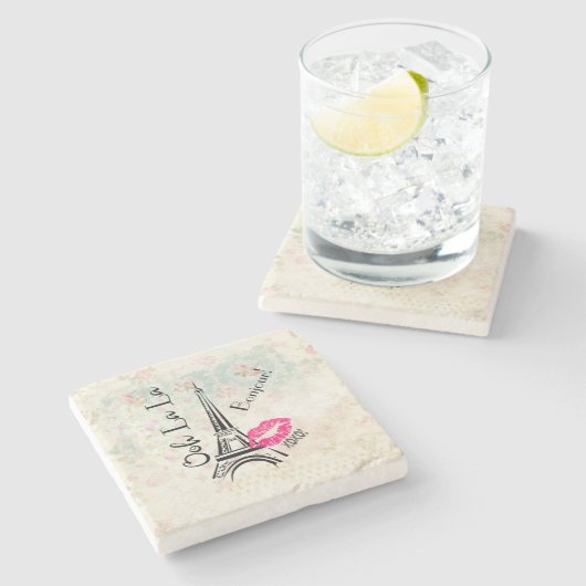 Ooh La La Paris Eiffel Tower on Pattern Stenen Onderzetter (Zijkant)