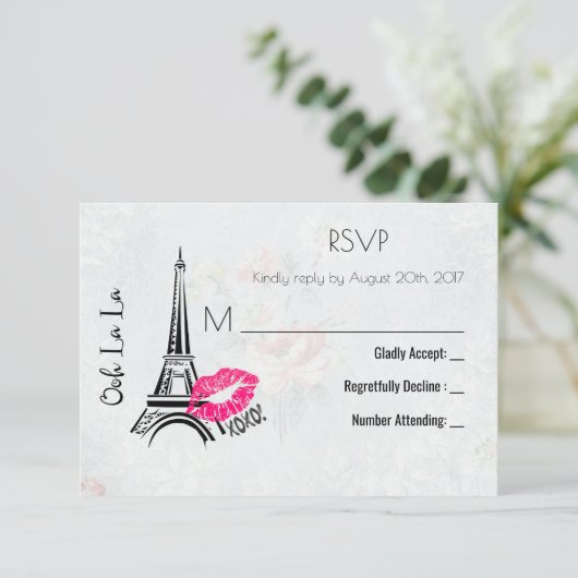 Ooh La La Paris Eiffel Tower  RSVP Kaartje (Staand voorkant)