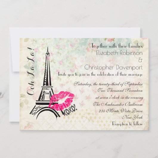 Ooh La La Paris Eiffel Tower Wedding Invite Kaart (Voorkant)