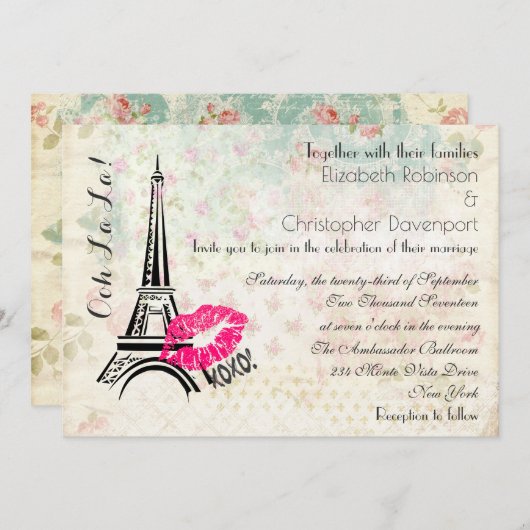 Ooh La La Paris Eiffel Tower Wedding Invite Kaart (Voorkant / Achterkant)