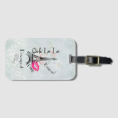 Ooh La La Paris Eiffeltoren met roze lips Bagagelabel (Voorkant (horizontaal))
