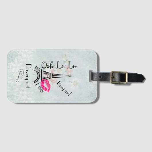 Ooh La La Paris Eiffeltoren met roze lips Bagagelabel (Voorkant (horizontaal))