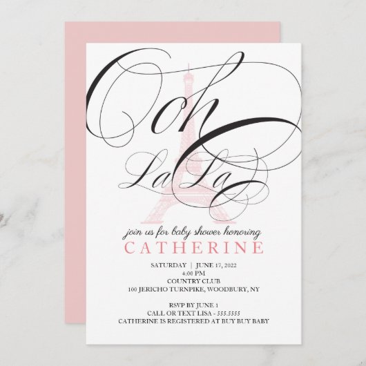 Ooh La La Paris France Baby shower Invitation Kaart (Voorkant / Achterkant)