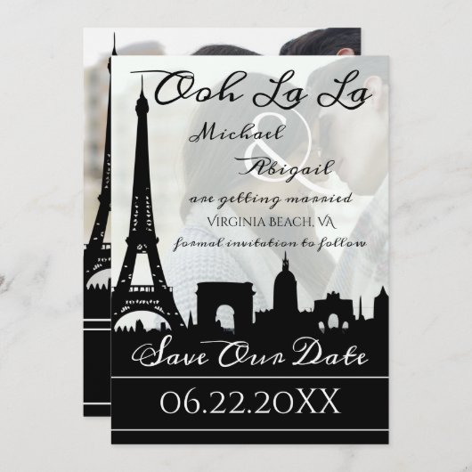 Ooh La La Paris Skyline Aangepaste foto Save The Date (Voorkant / Achterkant)