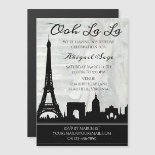Ooh La La Paris Skyline Foto Birthday Party Magnetische Uitnodiging