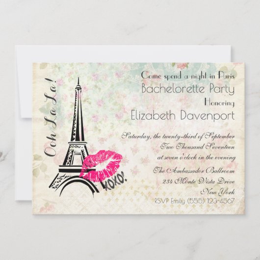 Ooh La La Parisian Night Bruidsfeest Uitnodiging (Voorkant)