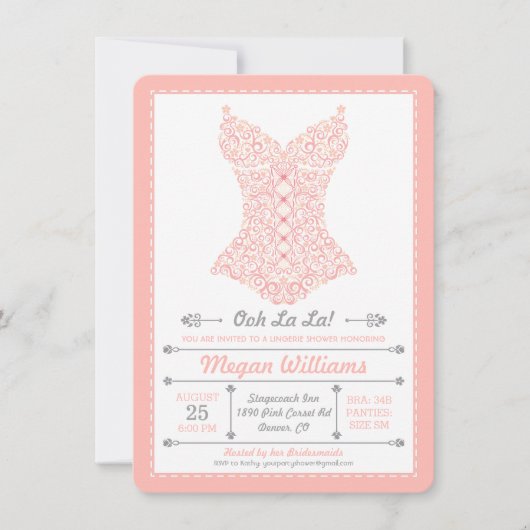 Ooh La La Roze Ondergoed Feest Uitnodiging (Voorkant)