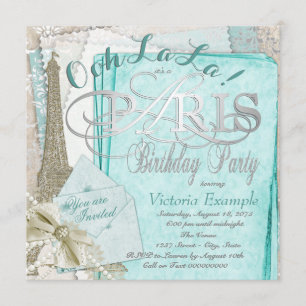 Ooh La La Teal Vintage Parijs Verjaardagsfeestje Kaart