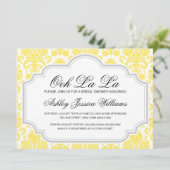 Ooh La La Yellow Damask Bridal Shower Invitations Kaart (Staand voorkant)
