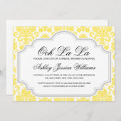 Ooh La La Yellow Damask Bridal Shower Invitations Kaart (Voorkant / Achterkant)