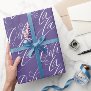 Ooh La Lettering Artistieke Swirly Violet Paarse Cadeaupapier