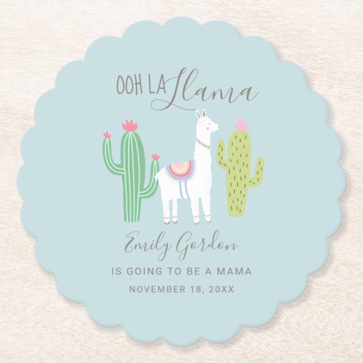 Ooh La Llama Baby shower Blue Cute Boy Kartonnen Onderzetters (Voorkant)