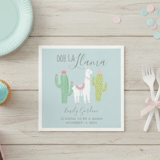 Ooh La Llama Baby shower Cute Blue en Brown Simple Servet