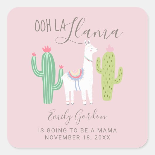 Ooh La Llama Baby shower Cute Pink Simpel Vierkante Sticker (Voorkant)