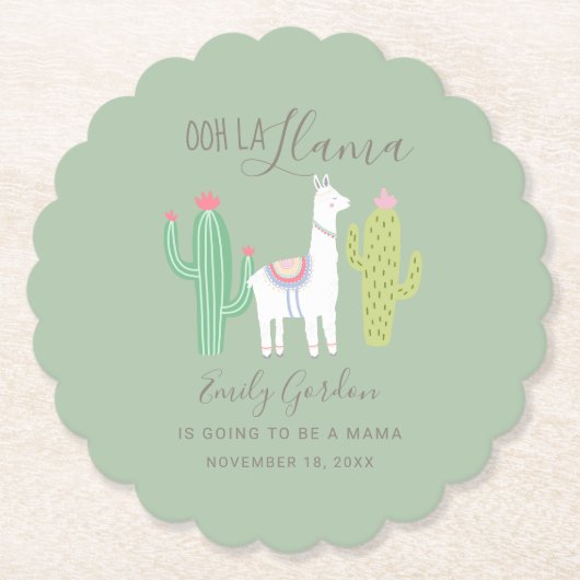 Ooh La Llama Baby shower groene jongen Kartonnen Onderzetters (Voorkant)