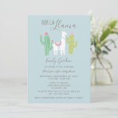 Ooh La Llama Baby shower schattig blauw en bruin e Kaart (Staand voorkant)