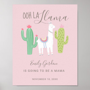 Ooh La Llama Baby shower schattig meisje roze Poster