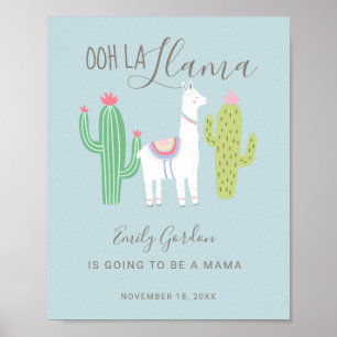 Ooh La Llama Baby shower schattige baby blauw Poster