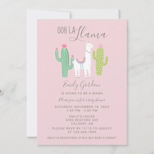 Ooh La Llama Baby shower schattige roze en bruin s Kaart (Voorkant)