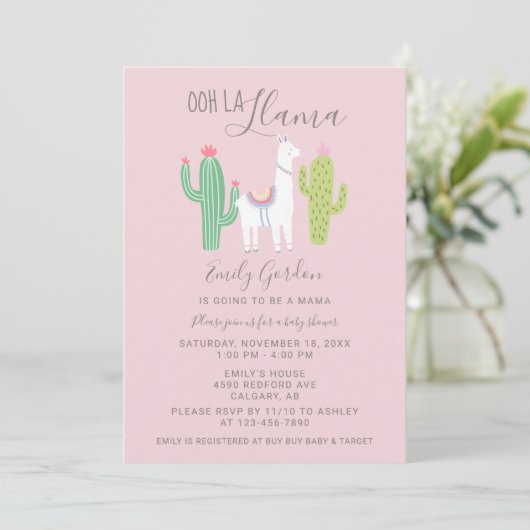 Ooh La Llama Baby shower schattige roze en bruin s Kaart (Staand voorkant)