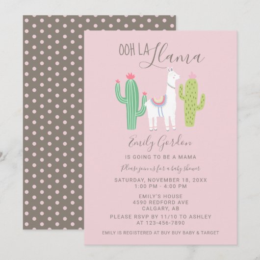 Ooh La Llama Baby shower schattige roze en bruin s Kaart (Voorkant / Achterkant)