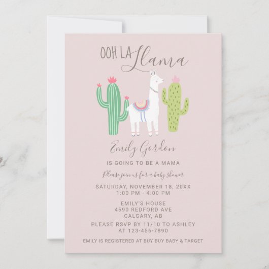 Ooh La Llama Baby shower schattige roze en bruin s Kaart (Voorkant)