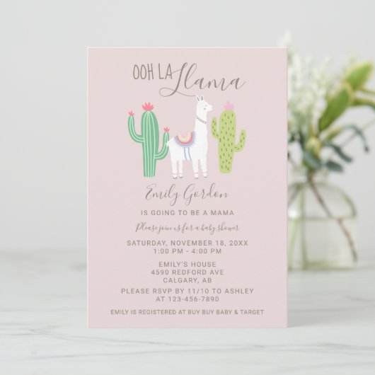 Ooh La Llama Baby shower schattige roze en bruin s Kaart (Staand voorkant)