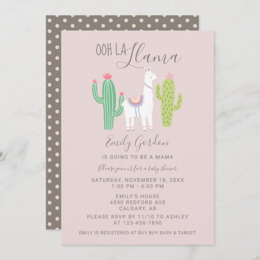 Ooh La Llama Baby shower schattige roze en bruin s Kaart (Voorkant / Achterkant)