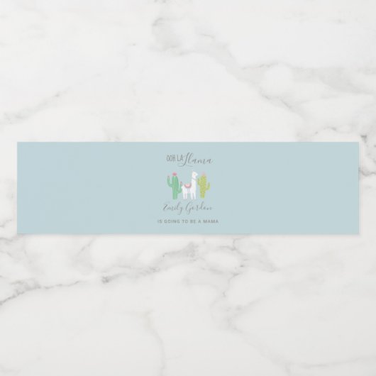 Ooh la llama baby shower simpele blauwe jongen waterfles etiket (Enkel label)