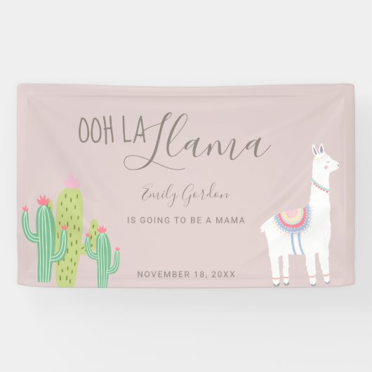 Ooh La Llama Baby shower Succulent light grijs Spandoek (Horizontaal)