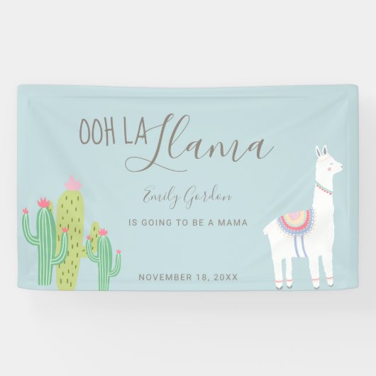 Ooh La Llama Baby shower Succulents Blue Cute Spandoek (Horizontaal)