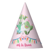 Ooh La Llama - Llama & Cactus Waterverf Roze Feesthoedjes (Voorkant)