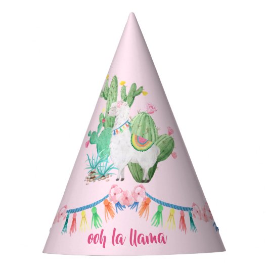 Ooh La Llama - Llama & Cactus Waterverf Roze Feesthoedjes (Voorkant)