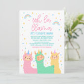 Ooh La Llama regenboog en sterren Baby shower Kaart (Staand voorkant)