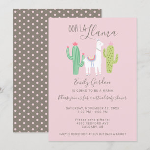Ooh La Llama virtueel Baby shower schattig roze br Kaart