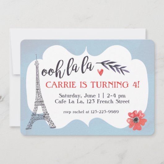 Ooh la Paris Birthday Uitnodiging (Voorkant)