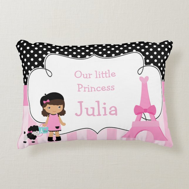 Ooh la Paris Eiffel Tower Pink en Black Accent Kussen (Voorkant)