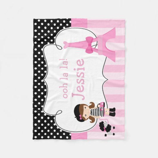 Ooh la Paris Eiffel Tower Pink en Black Fleece Deken (Voorkant)