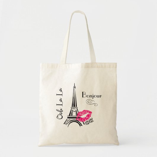 Ooh La Paris Eiffeltoren Bonjour Tote Bag (Voorkant)