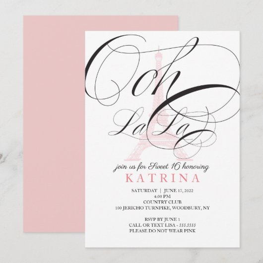 Ooh La Paris France Sweet 16 Invitation Kaart (Voorkant / Achterkant)