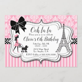 Ooh la - Paris Poodle Girl Pink Birthday Party Kaart