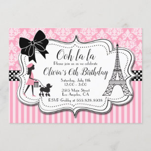 Ooh la - Paris Poodle Girl Pink Birthday Party Kaart
