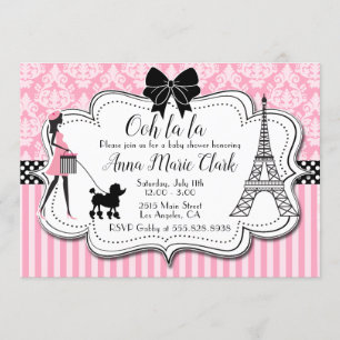 Ooh la - Paris Poodle Pink Baby shower Kaart